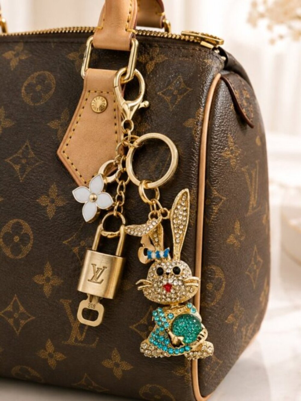 Authentic Louis Vuitton Gold Padlock 🔒 Key Set w/ Unbranded Bunny Bag Charm